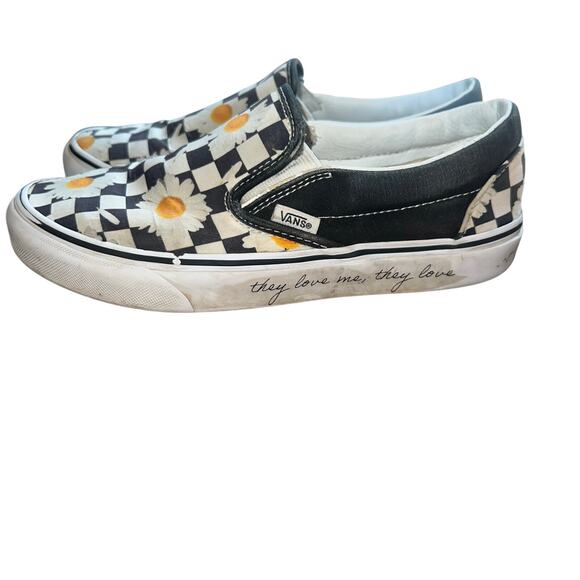 Black White Checkered Vans with Daisy Print Size 5.5 - Picture 4 of 11